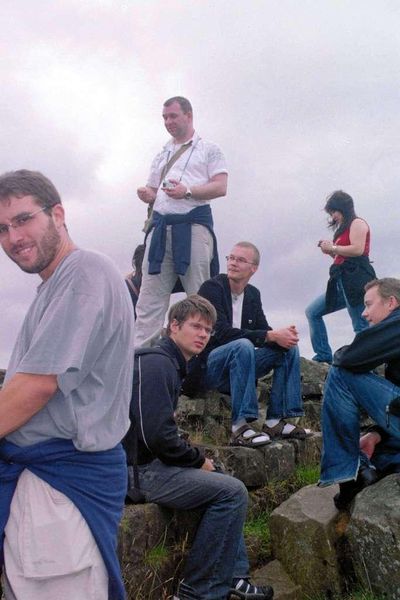 File:Day 3 (017) - Walltown Crags - Paulus, Lupus, Falco (below), Jovinus, Pictor - -Cordus- (smaller).jpg